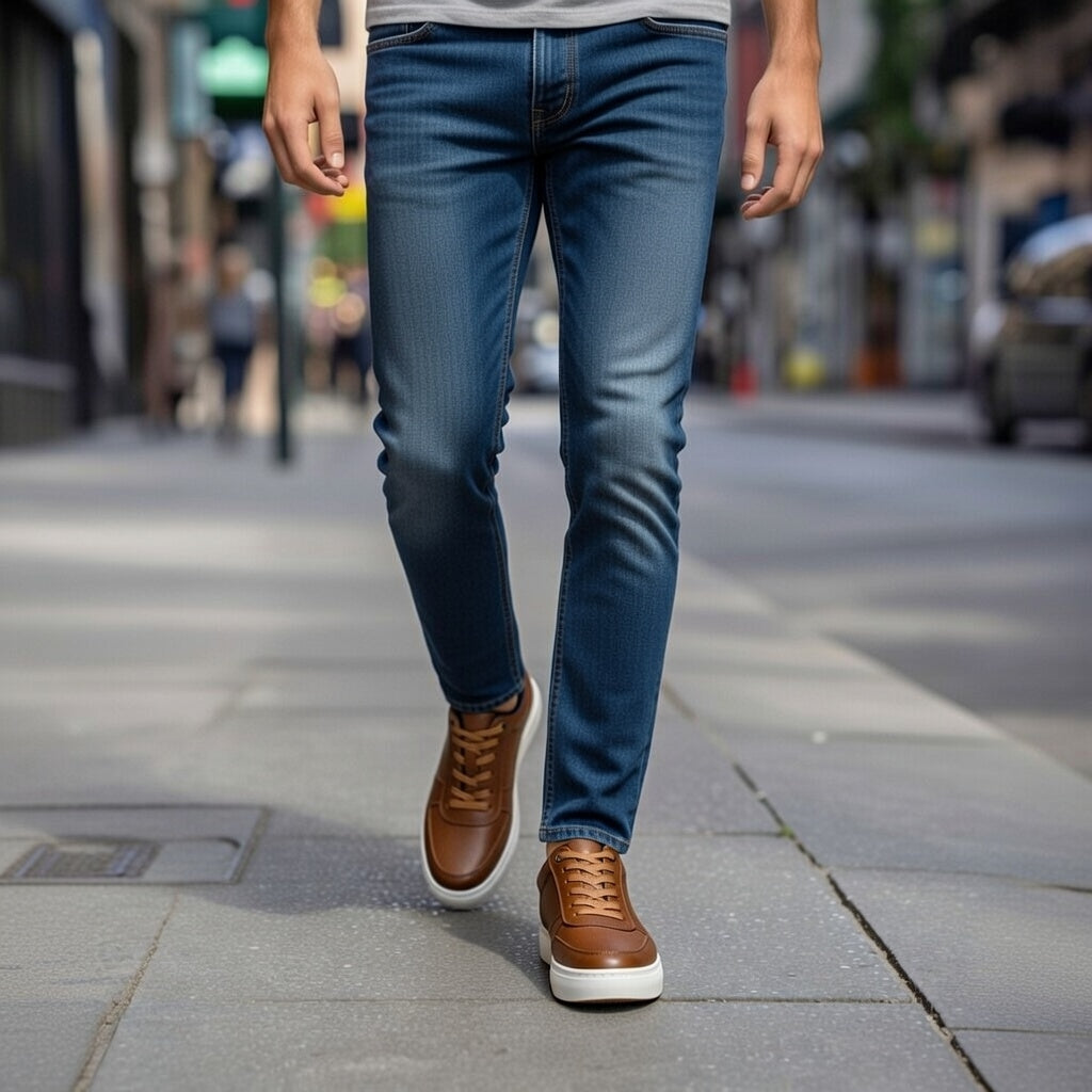 Sneakers Marron En Cuir Grainé, Confort Premium