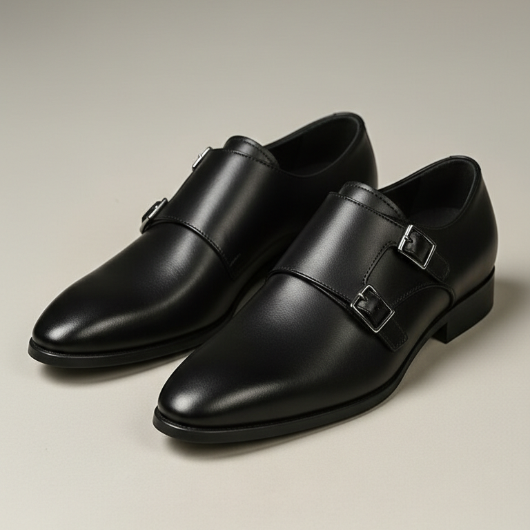 Double Monk Cuir Noble Noir