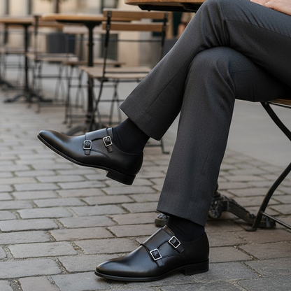 Double Monk Cuir Noble Noir