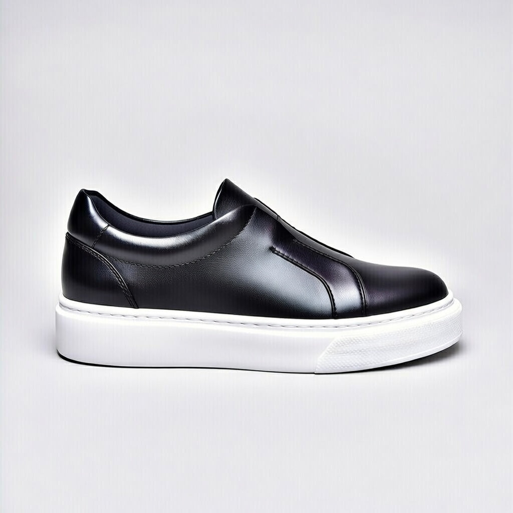 Sneakers Noir En Cuir Grainé, Confort Premium
