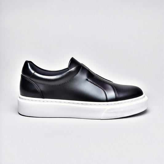 Sneakers Noir En Cuir Grainé, Confort Premium