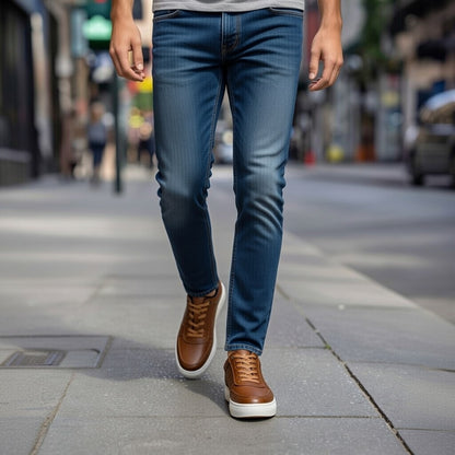 Sneakers Marron En Cuir Grainé, Confort Premium