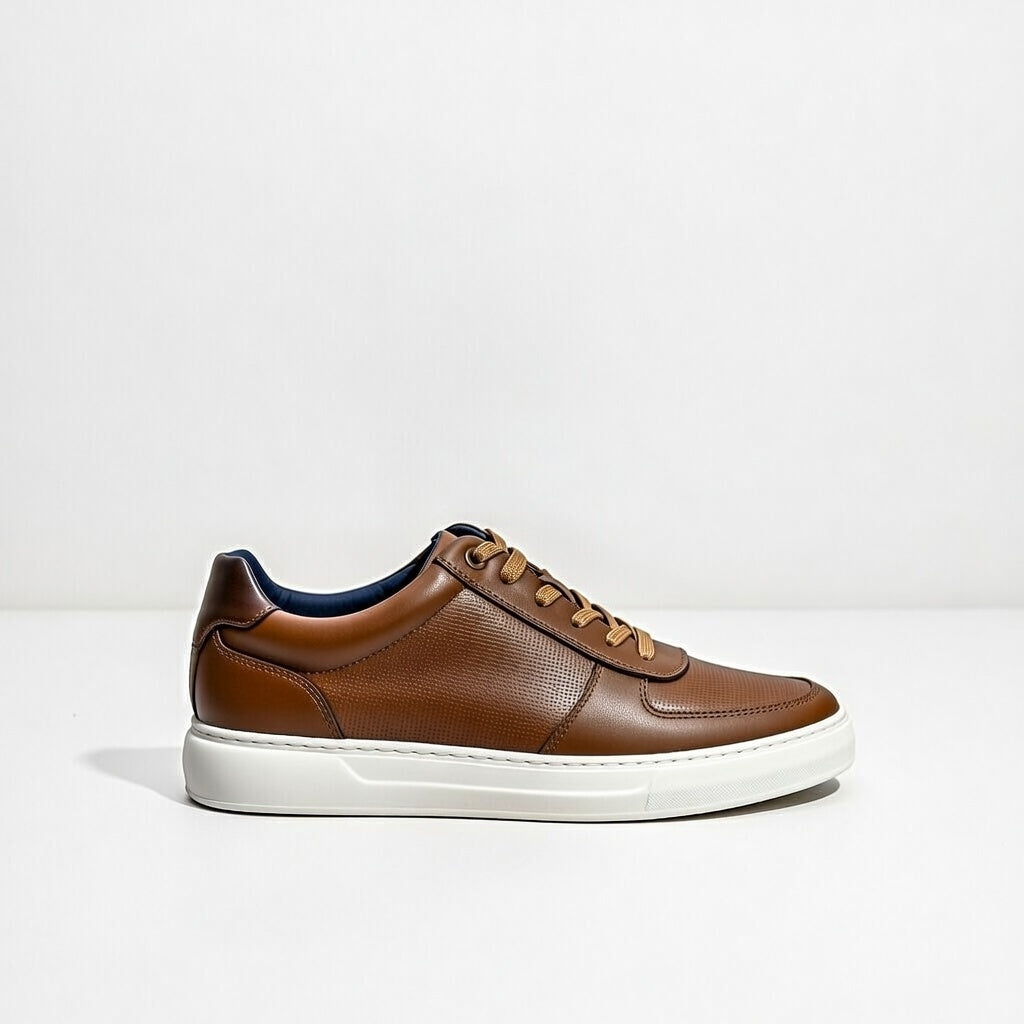 Sneakers Marron En Cuir Grainé, Confort Premium