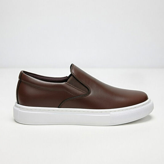 Sneakers Marron En Cuir Grainé, Confort Premium