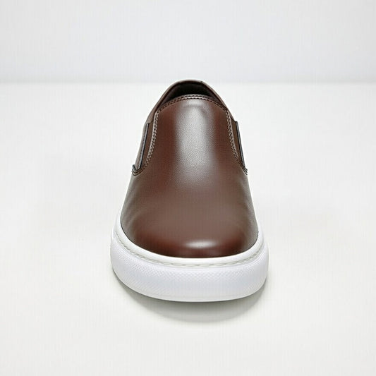 Sneakers Marron En Cuir Grainé, Confort Premium