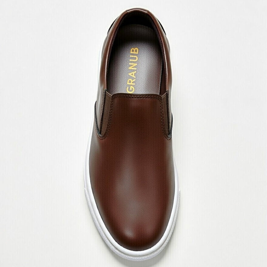 Sneakers Marron En Cuir Grainé, Confort Premium