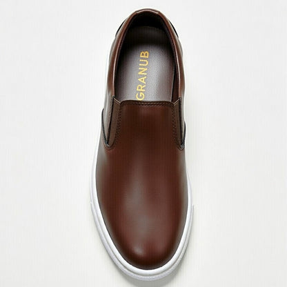 Sneakers Marron En Cuir Grainé, Confort Premium
