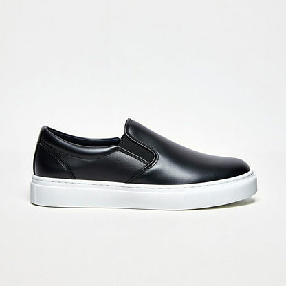Sneakers Noir En Cuir Grainé, Confort Premium