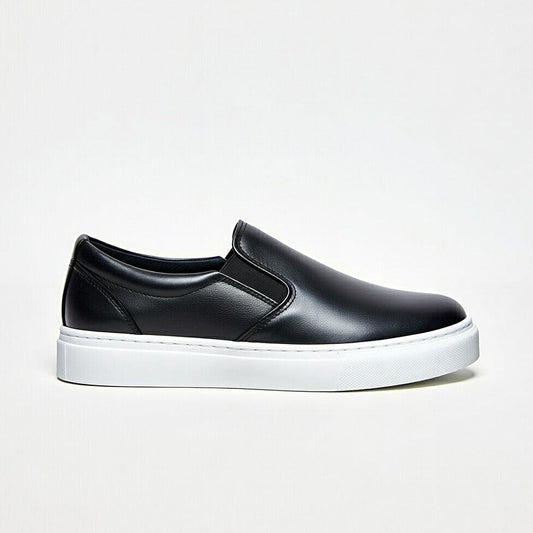 Sneakers Noir En Cuir Grainé, Confort Premium