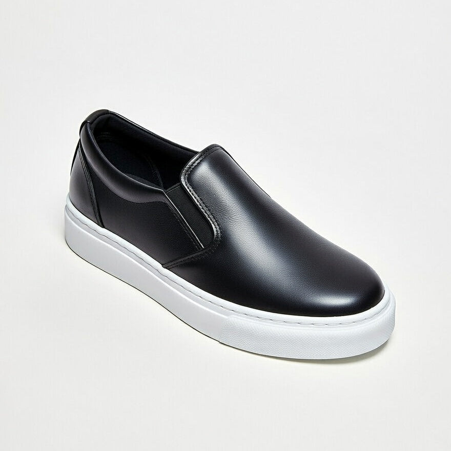 Sneakers Noir En Cuir Grainé, Confort Premium