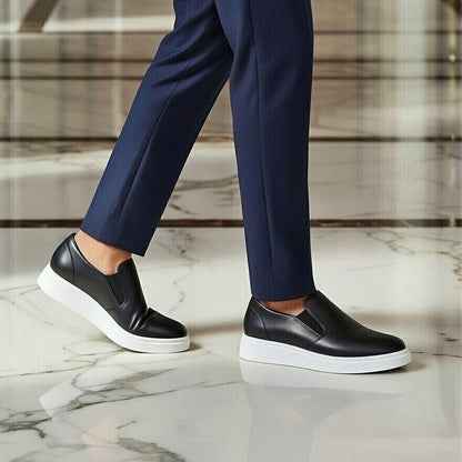Sneakers Noir En Cuir Grainé, Confort Premium