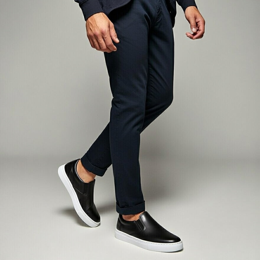 Sneakers Noir En Cuir Grainé, Confort Premium