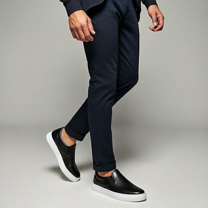 Sneakers Noir En Cuir Grainé, Confort Premium