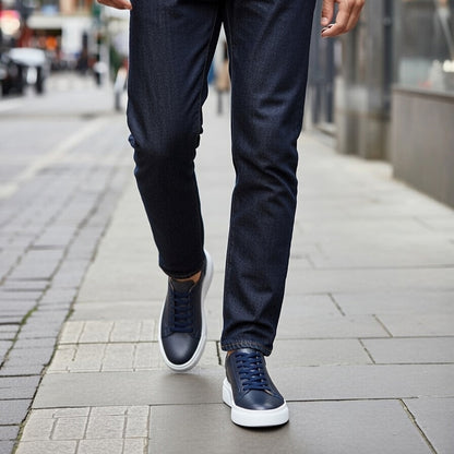 Sneakers  Bleu Marine En Cuir Grainé, Confort Premium
