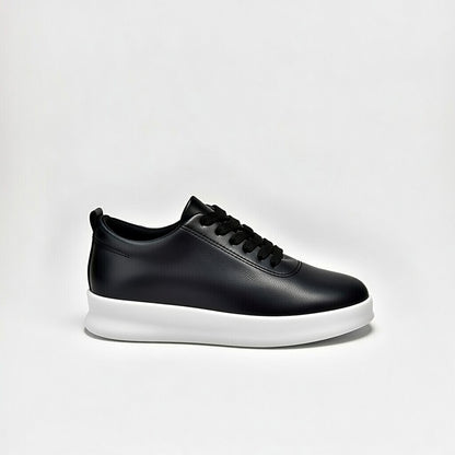 Sneakers Noir En Cuir Grainé, Confort Premium