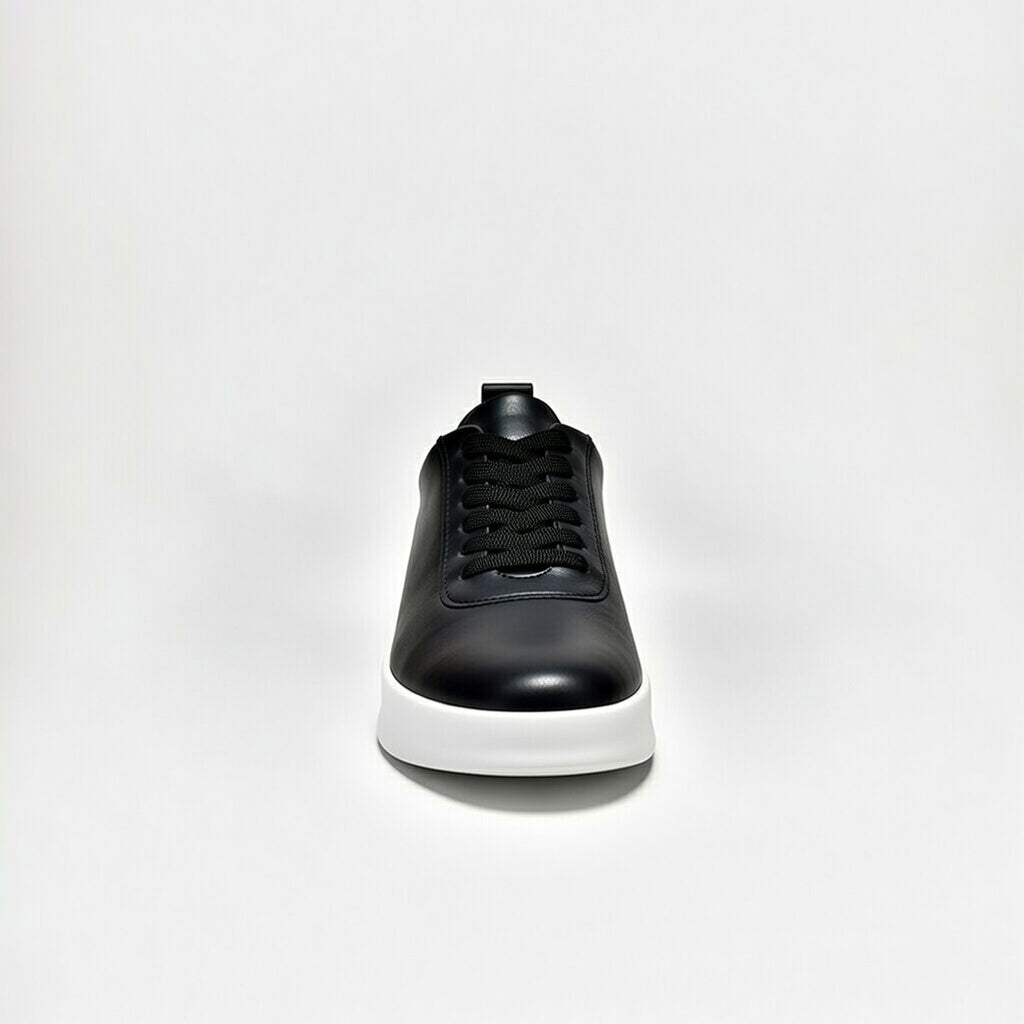 Sneakers Noir En Cuir Grainé, Confort Premium