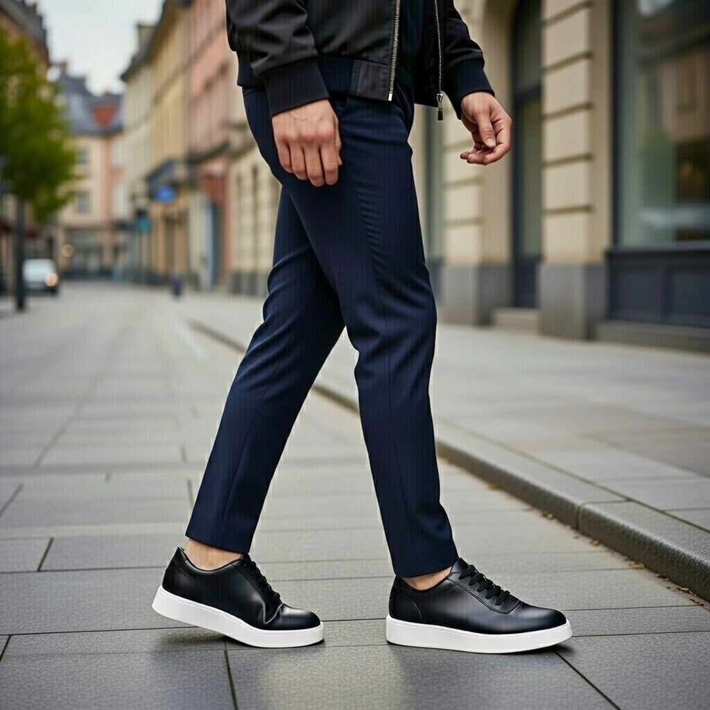 Sneakers Noir En Cuir Grainé, Confort Premium
