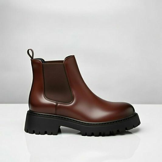 Boots Marron Très Confortable En Cuir Grainé