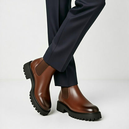 Boots Marron Très Confortable En Cuir Grainé
