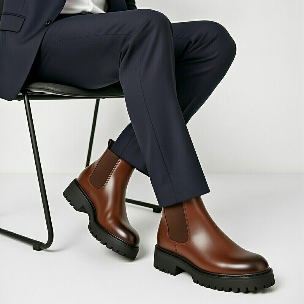 Boots Marron Très Confortable En Cuir Grainé