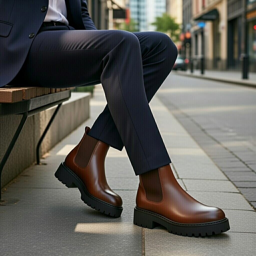 Boots Marron Très Confortable En Cuir Grainé