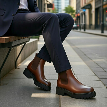 Boots Marron Très Confortable En Cuir Grainé
