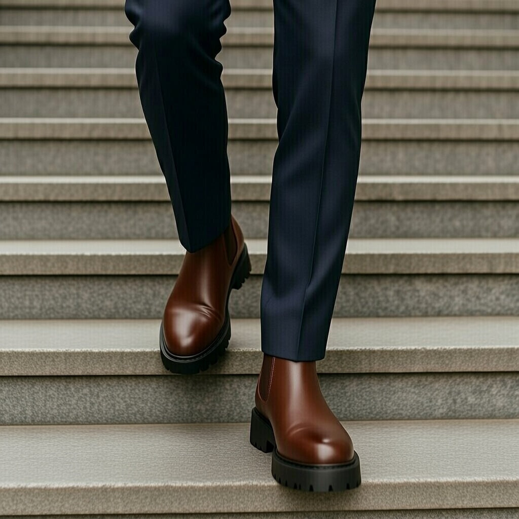 Boots Marron Très Confortable En Cuir Grainé