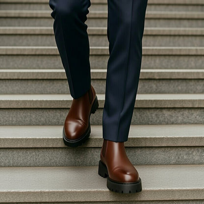 Boots Marron Très Confortable En Cuir Grainé
