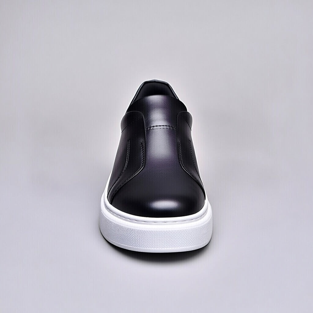 Sneakers Noir En Cuir Grainé, Confort Premium