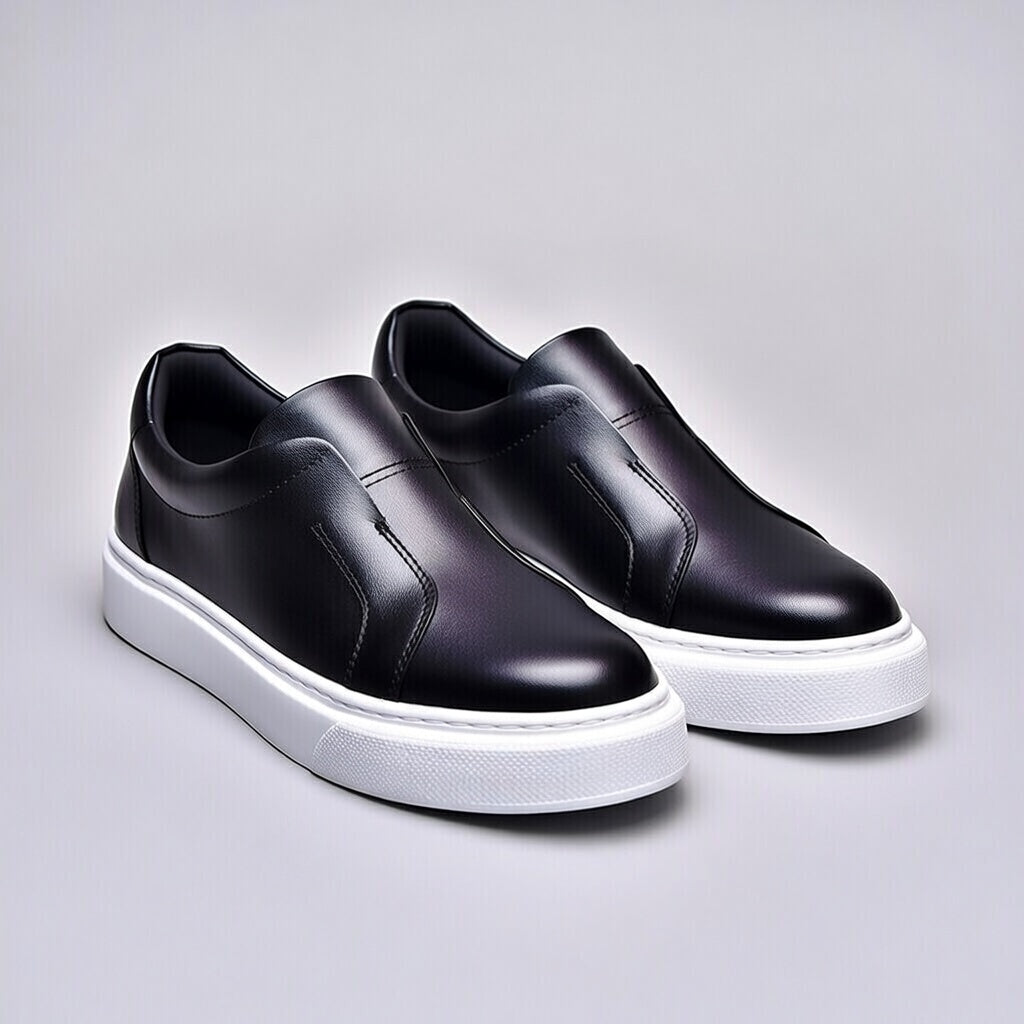Sneakers Noir En Cuir Grainé, Confort Premium