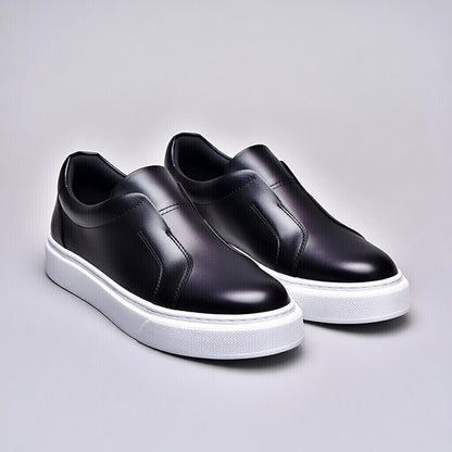 Sneakers Noir En Cuir Grainé, Confort Premium
