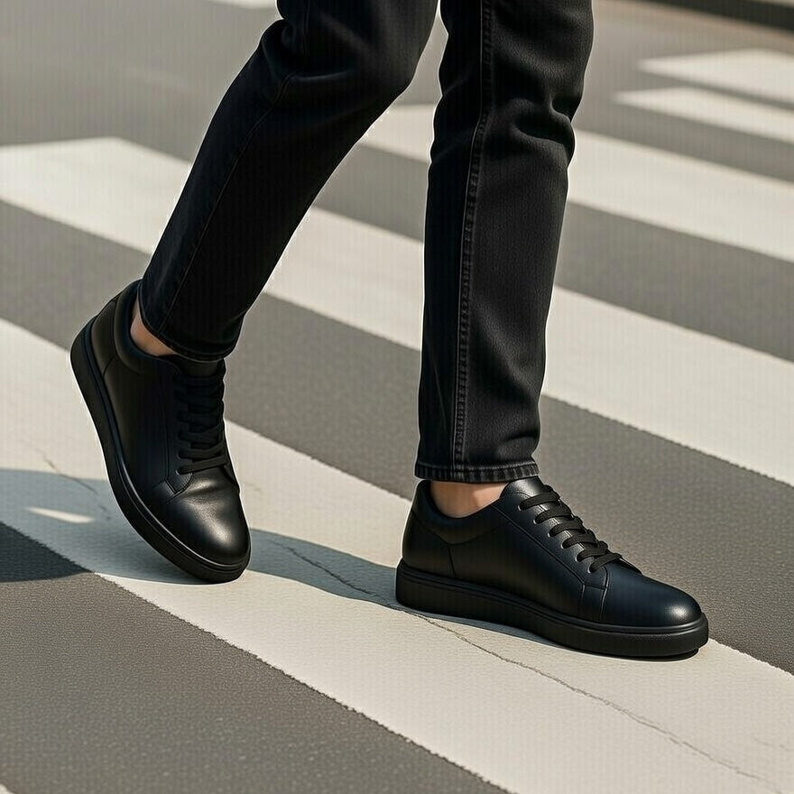 Sneakers Noir En Cuir Grainé