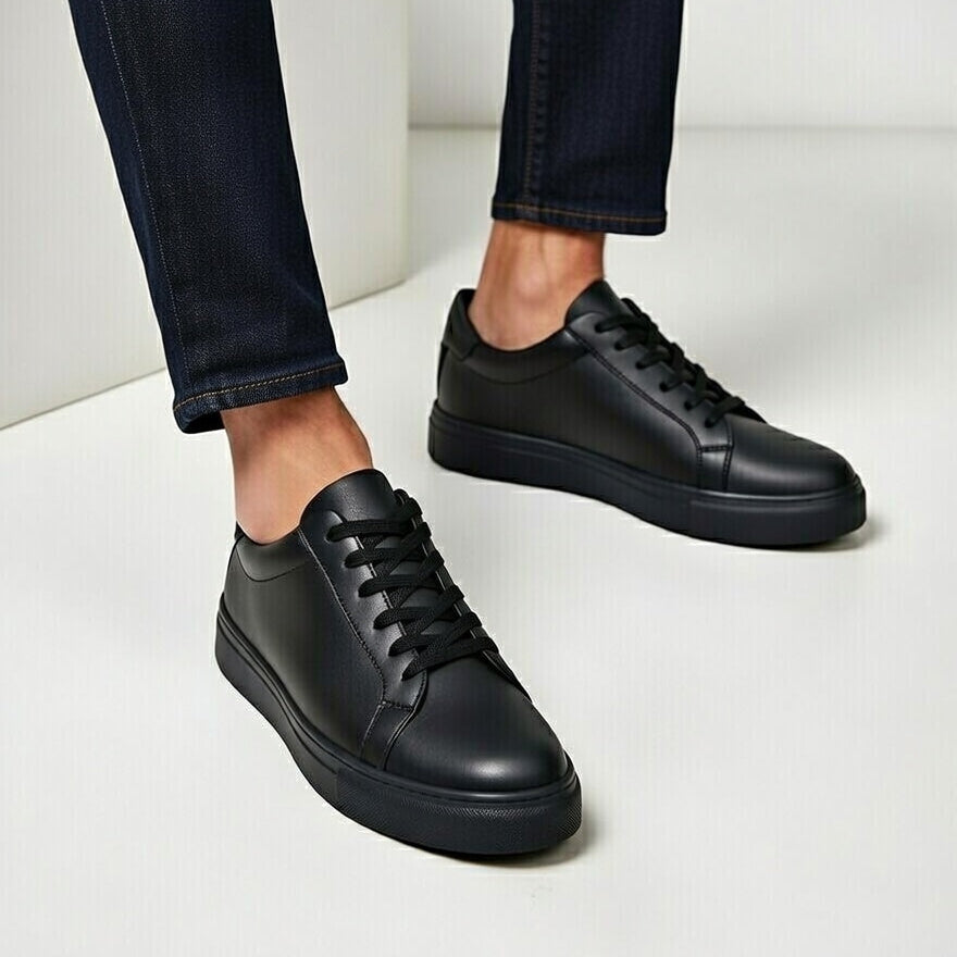 Sneakers Noir En Cuir Grainé