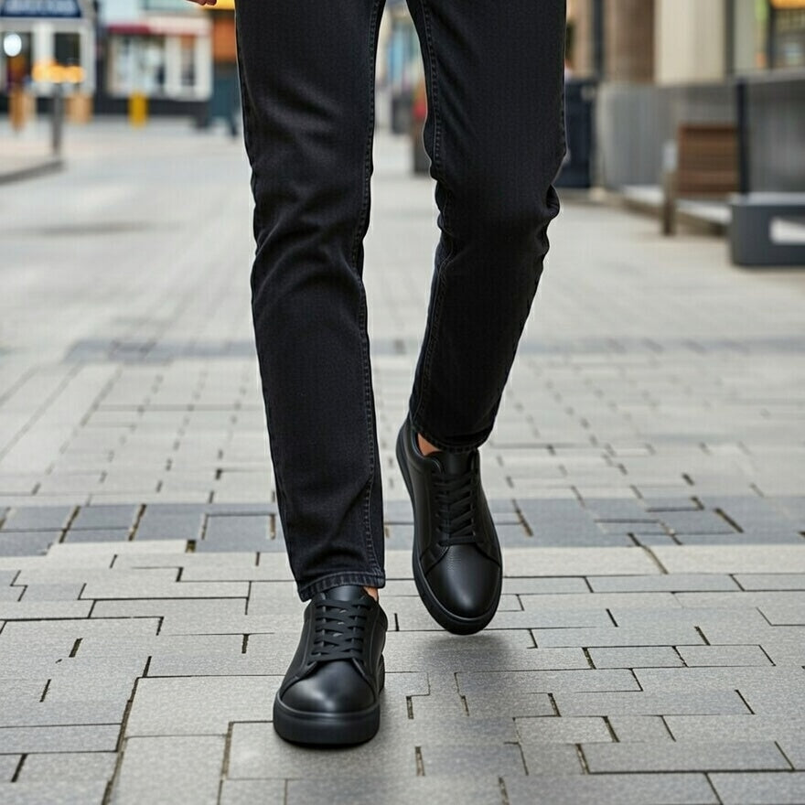 Sneakers Noir En Cuir Grainé