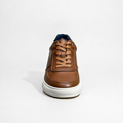 Sneakers Marron En Cuir Grainé, Confort Premium