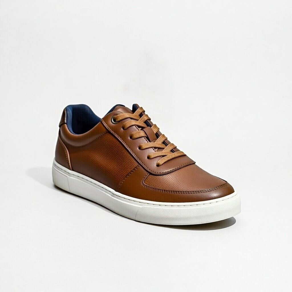 Sneakers Marron En Cuir Grainé, Confort Premium