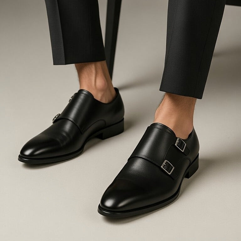 Double Monk Cuir Noble Noir