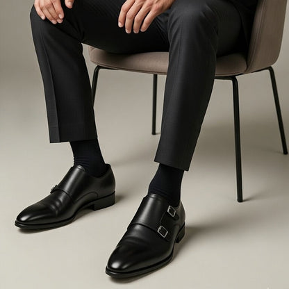 Double Monk Cuir Noble Noir