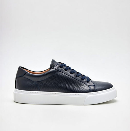 Sneakers  Bleu Marine En Cuir Grainé, Confort Premium