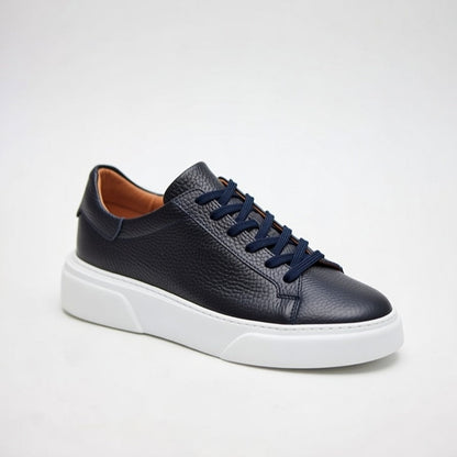 Sneakers  Bleu Marine En Cuir Grainé, Confort Premium